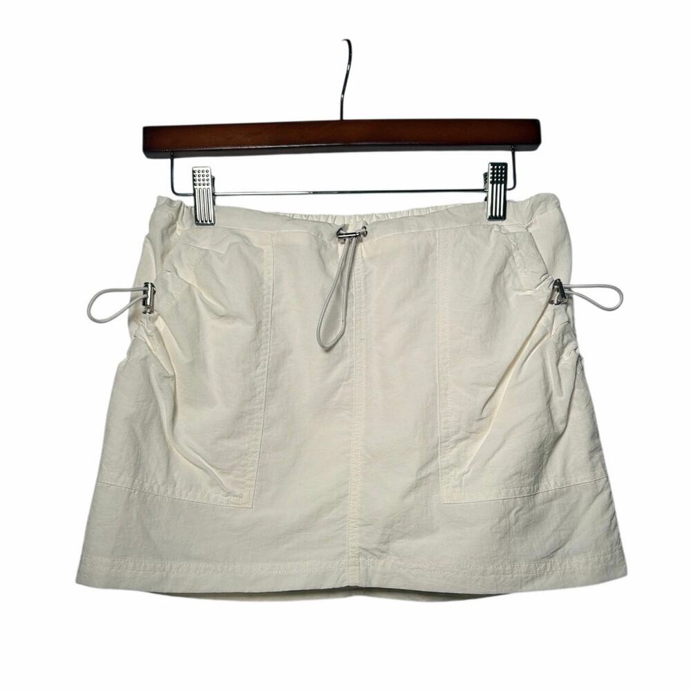 American Threads Parachute Skirt S White Mini Drawcord Pockets Coastal Cowgirl
